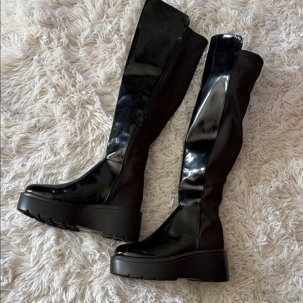 Women's Black Patent Platform Knee-High Boots